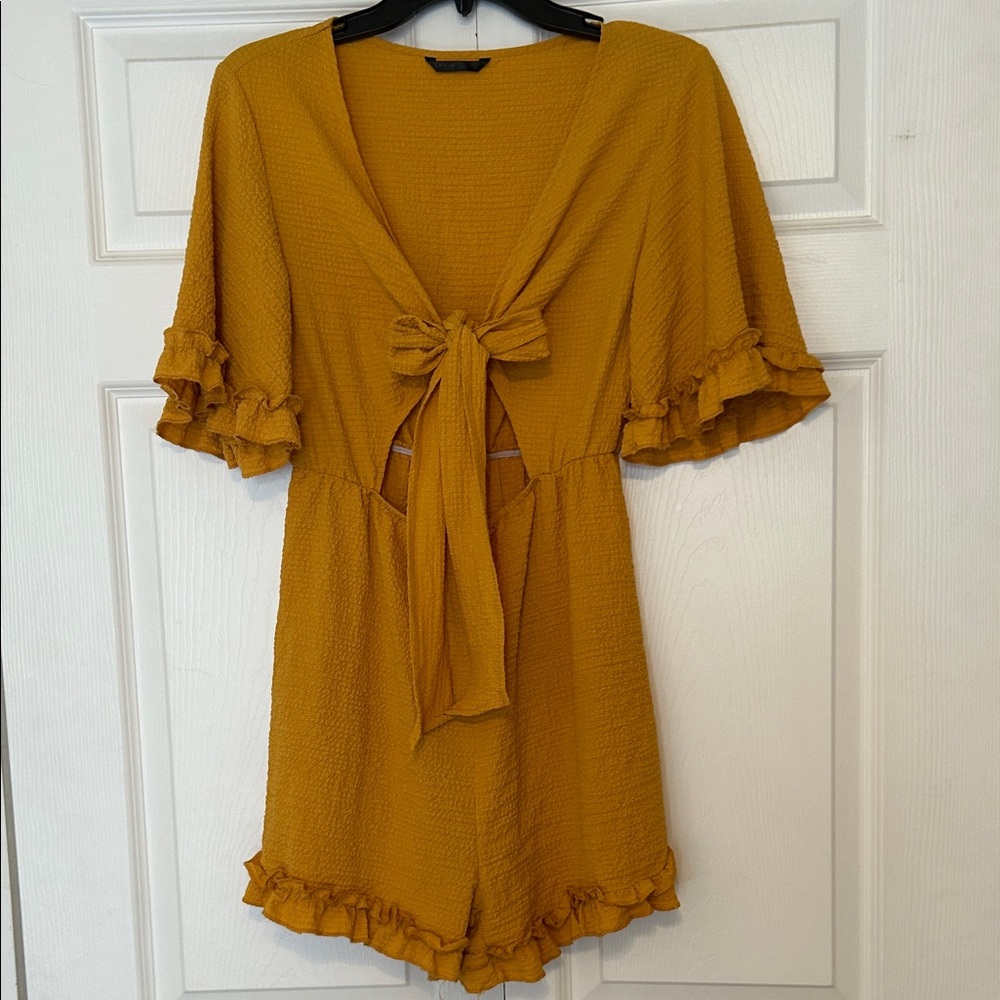 Mustard Yellow Ruffle Tie-Front Romper